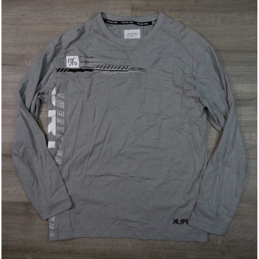 New Projek Raw Men Medium Long Sleeve Crew T-Shirt Lightweight Stretch Gray 24/7